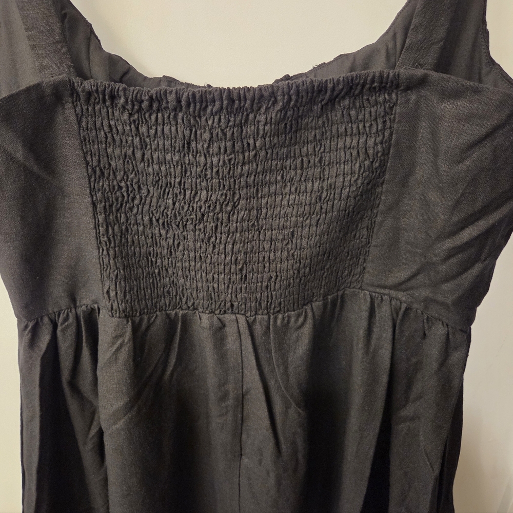 NWT - Maison D'Amelie Linen Blend Corset Detailed Smock Back Black Maxi Dress-L - Picture 9 of 14